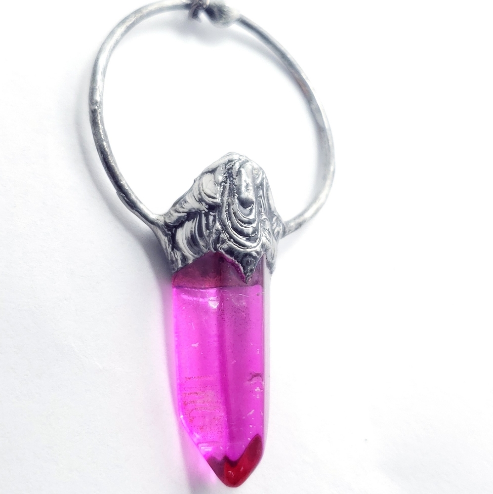 Pink aura quartz crystal necklace